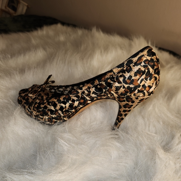 ALDO Leopard Print Open Toe Mesh Heels - Picture 6 of 7